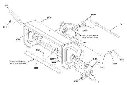 Auger Housing Group Diagram and Parts List for 1695814-LP25940-1332PE 2010 Briggs and Stratton Snow Blower